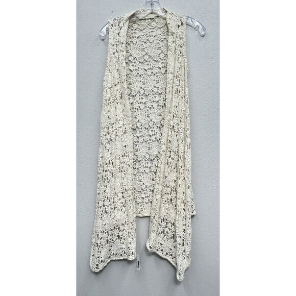 Anthropologie Staring at Stars XS Crochet Open Knit Vest Asymmetrical Beige - Picture 1 of 5